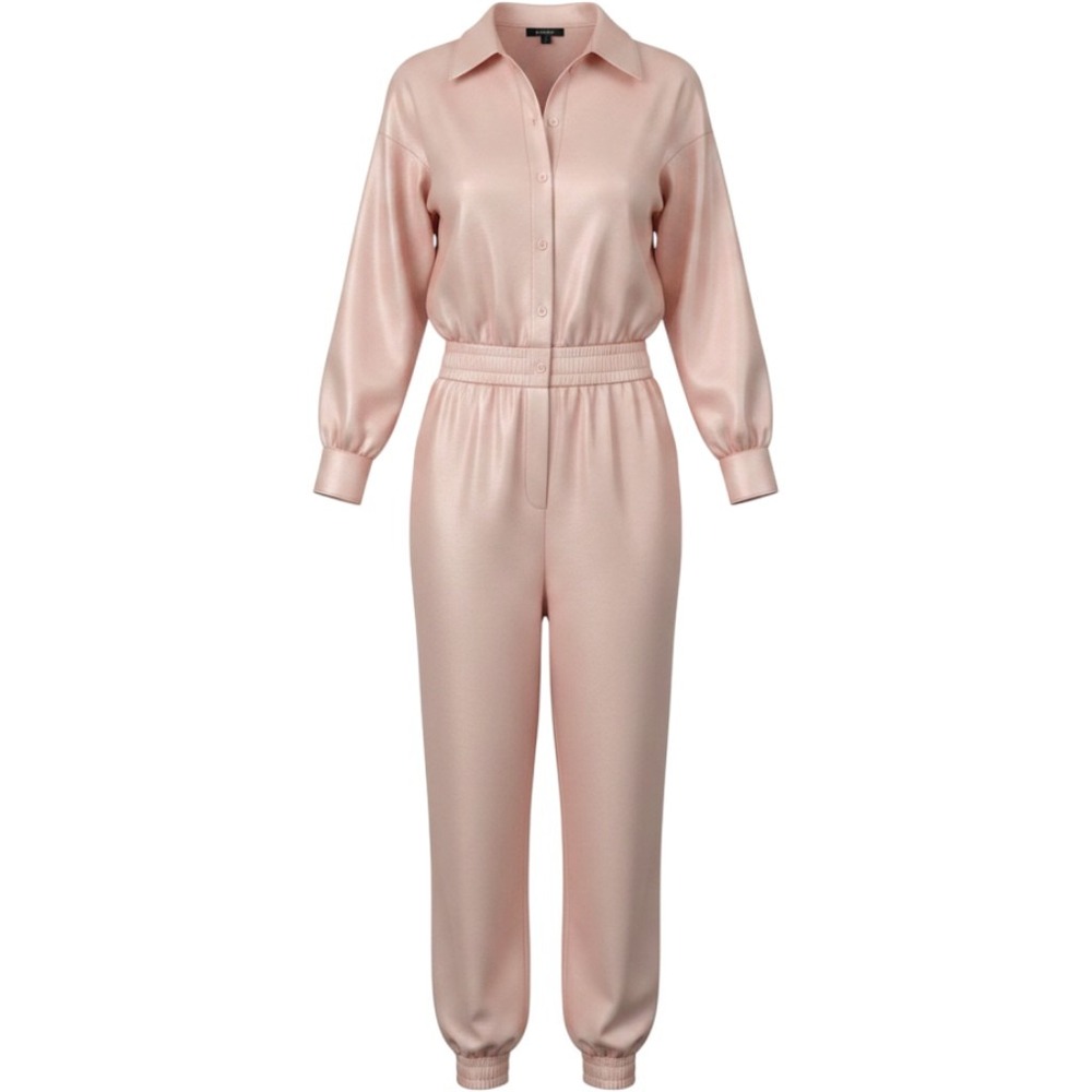 Young‎ Broke&Fabulous overszd XS pink/peachy button down jogger pant jumpsuit HH